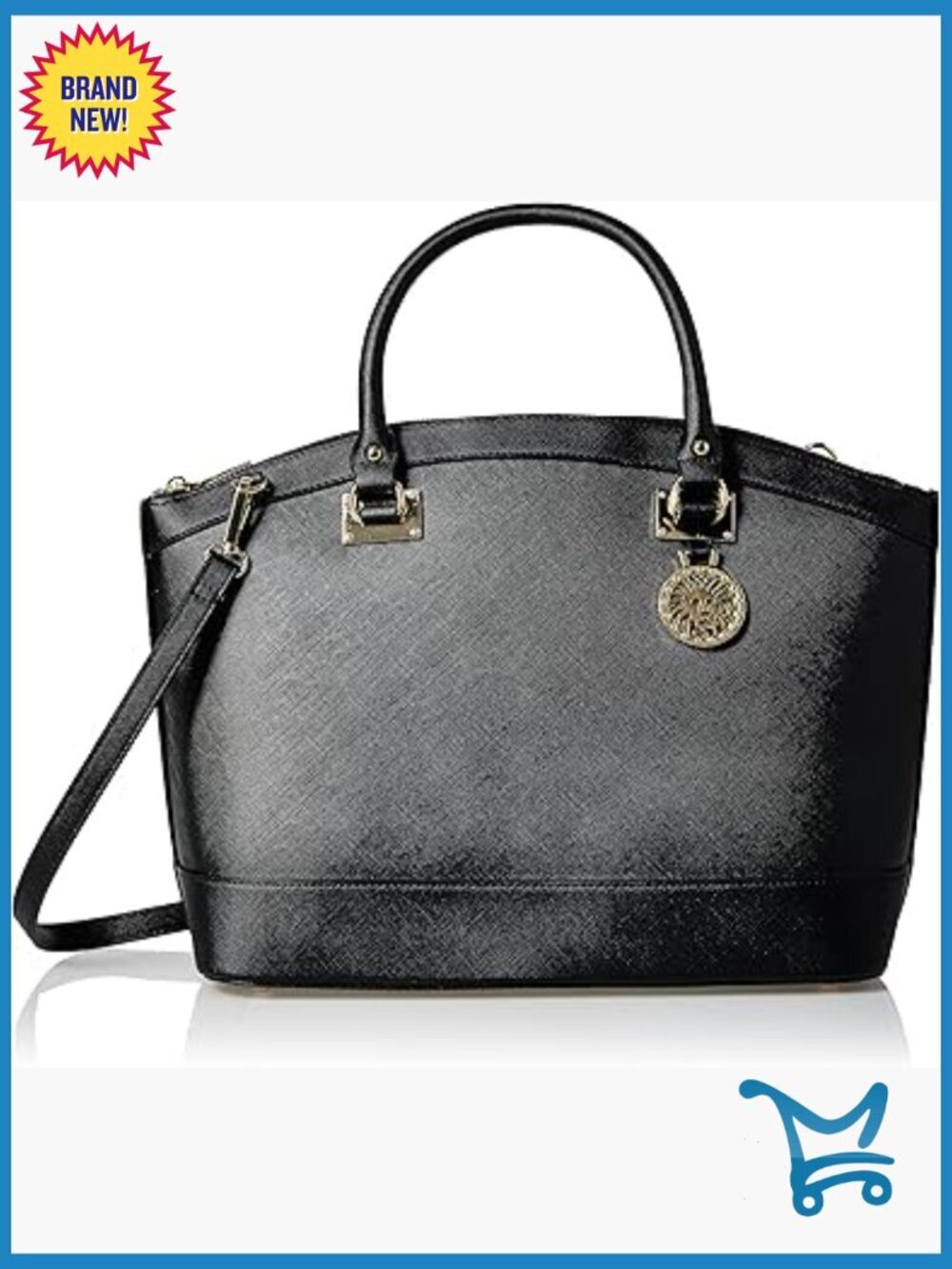 Black Dome Satchel with Wide Strap and Detachable Card Case